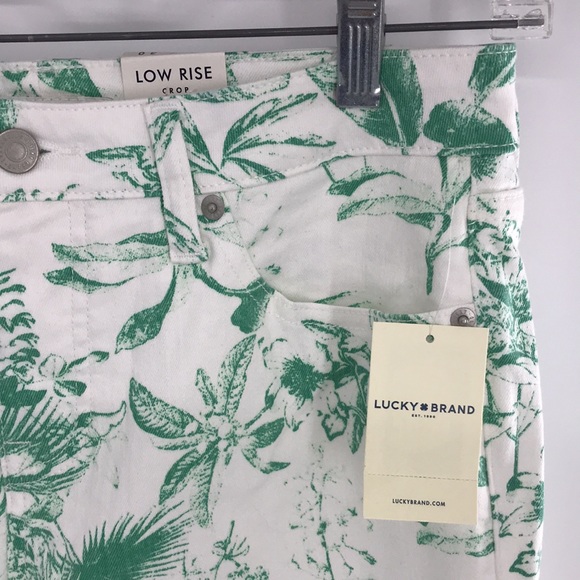 NEW Lucky Brand Low Rise Crop Jeans Palm Green/ White Tropical Print Sz 10/30 - Picture 2 of 14